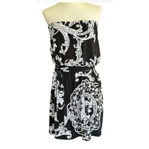 White House Black Market Strapless Baroque Scroll Print Blouson Mini Dress Small